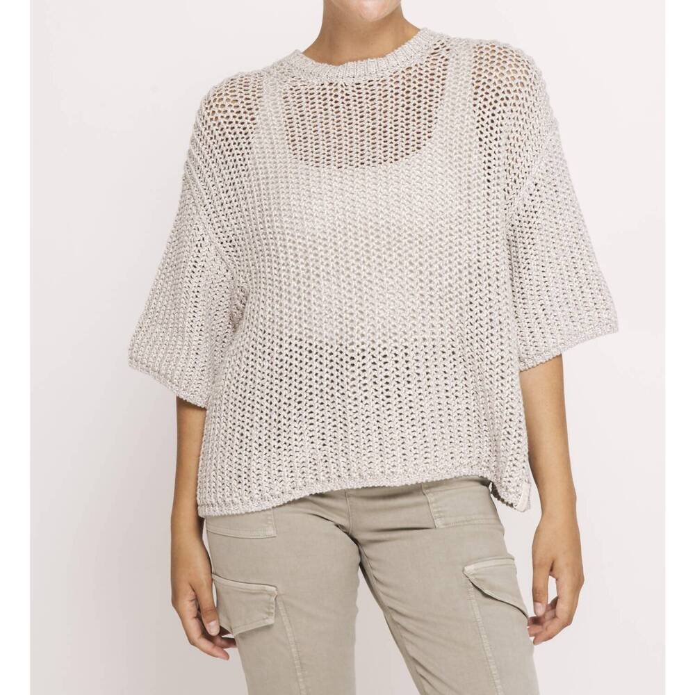 NEW ZHRILL narelle short sleeve open weave sweater in grey
